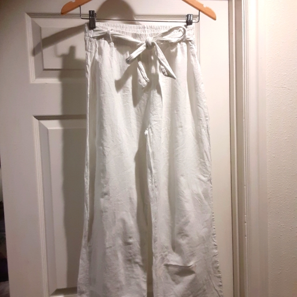 Roxy White Drawstring Bow Tie Casual Linen Cotton Womens Pants Size 2